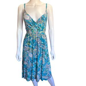 Derek Heart Y2K Paisley Print Sleeveless Blue Midi Dress Adjustable Straps Sz L